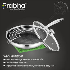Tri-Ply Hexa Cube Stick-Resistant Frypan With Glass Lid & Oil Drainer