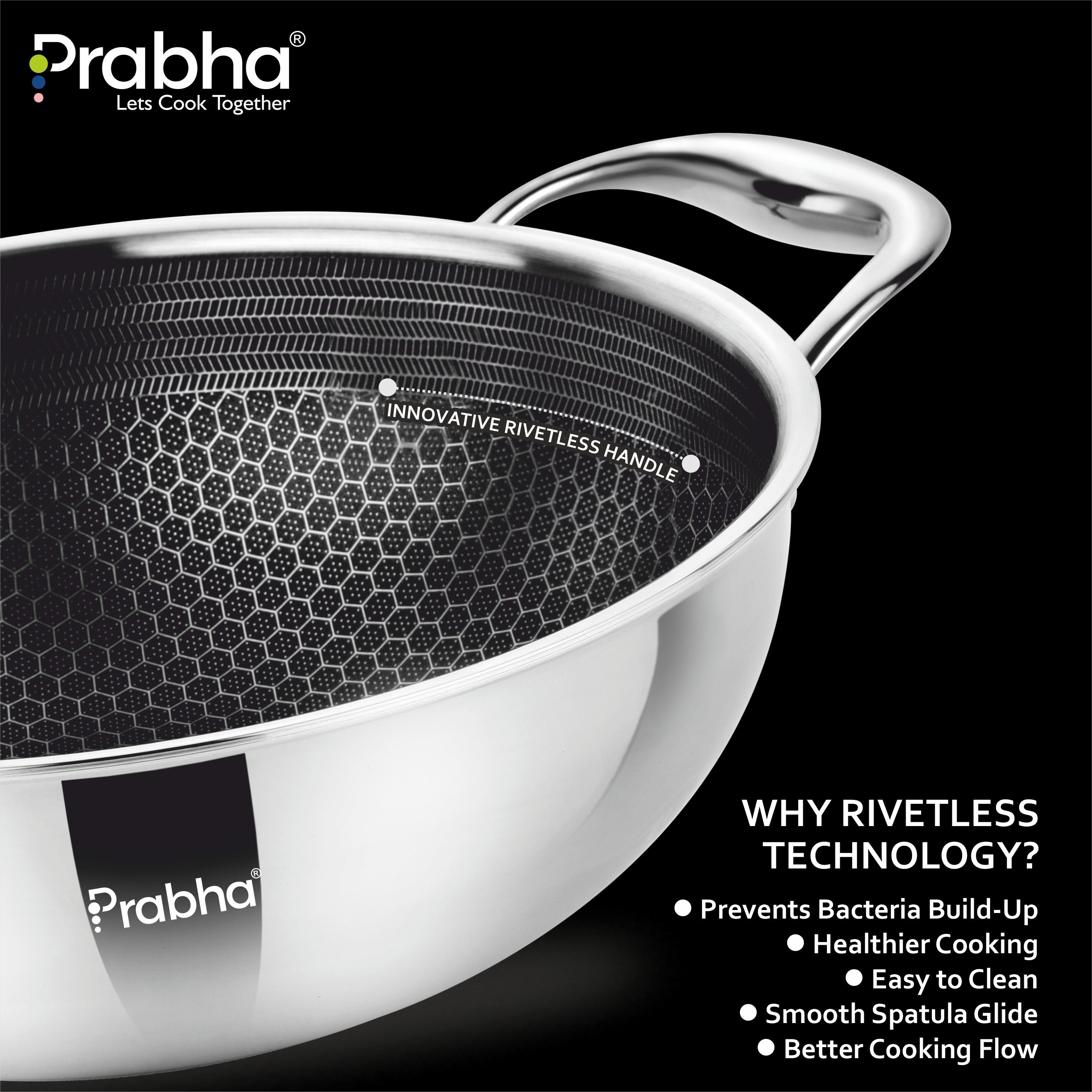 Tri-ply Hexa Cube Kadhai With Lid With Honeycomb Surface