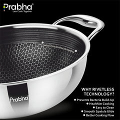 Tri-ply Hexa Cube Kadhai With Lid With Honeycomb Surface