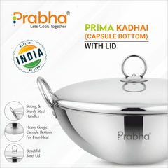 Prima Triply Capsule Bottom Kadhai With Lid
