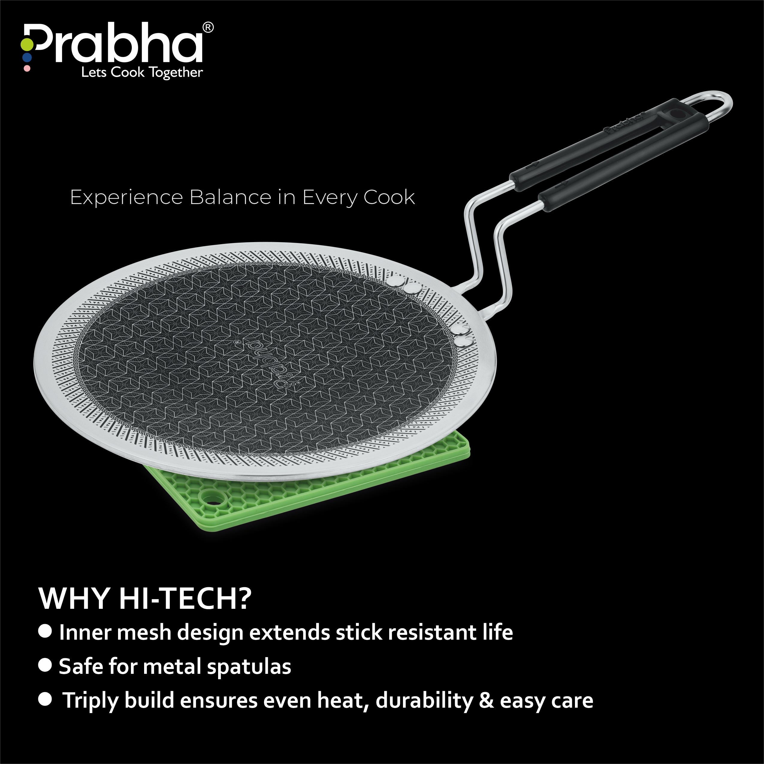 Tri-Ply Hexa Cube Stick-Resistant Roti Tawa Induction Friendly