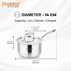 Prima Triply Stainless Steel Saucepan with Lid | Induction Compatible Cookware
