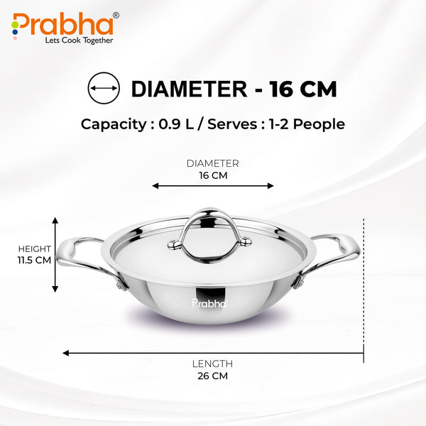 Prima Triply Kadhai Flat Bottom With Lid