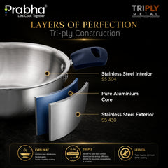 Omega Tri-Ply Extra Deep Kadhai With Glass Lid With Oil Drainer