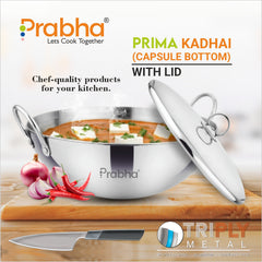 Prima Triply Capsule Bottom Kadhai With Lid
