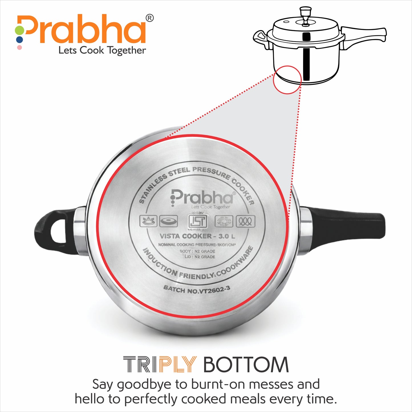 Vista Stainless Steel IB Outer Lid Pressure Cooker