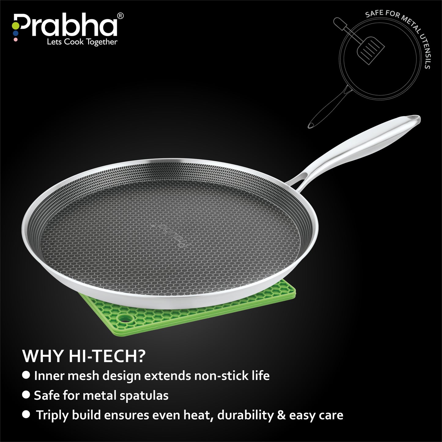 Tri-Ply Hexa Cube Stick-Resistant Dosa Tawa Induction Friendly