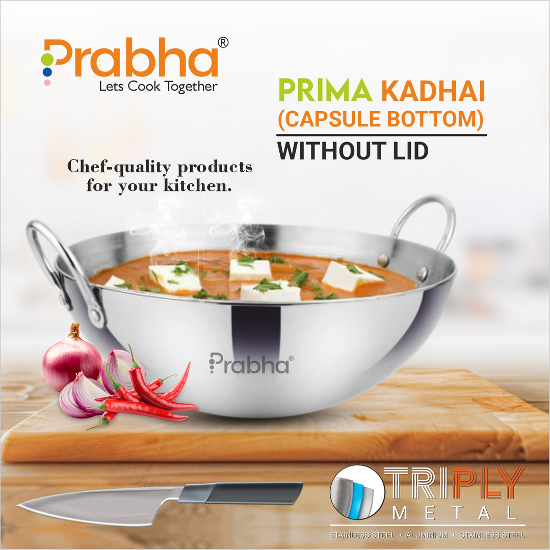 Prima Triply Capsule Bottom Kadhai Without Lid
