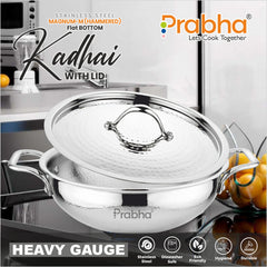 Magnum Flat Bottom Hammered Kadhai With Lid