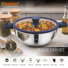 Omega Tri-Ply Extra Deep Frying Kadhai with Glass Lid | Premium Stainless Steel Oil Drainer Design