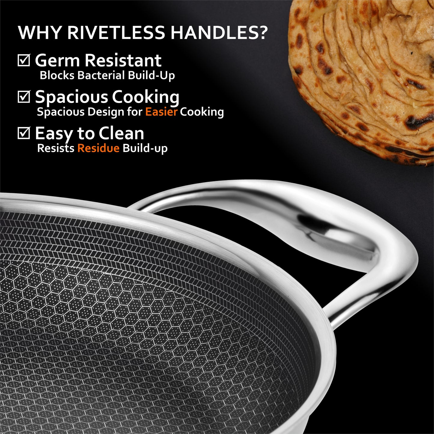 Tri-ply Hexa Cube Kadhai With Lid With Honeycomb Surface