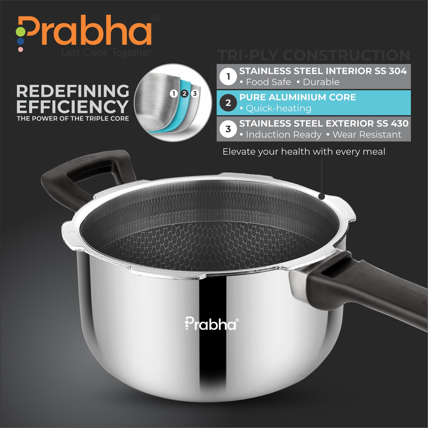 Triply Hexa Cube Stick Resistant Pressure Cooker with Honeycomb Surface