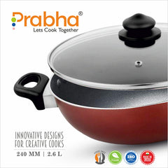 Astrid Nonstick Deep Kadhai With Glass Lid