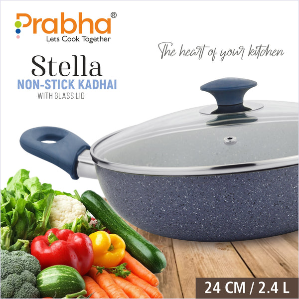 Stella Nonstick Deep Kadhai With Glass Lid