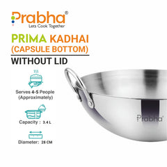 Prima Triply Capsule Bottom Kadhai Without Lid