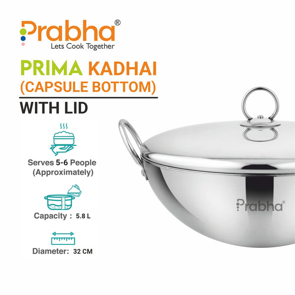 Prima Triply Capsule Bottom Kadhai With Lid