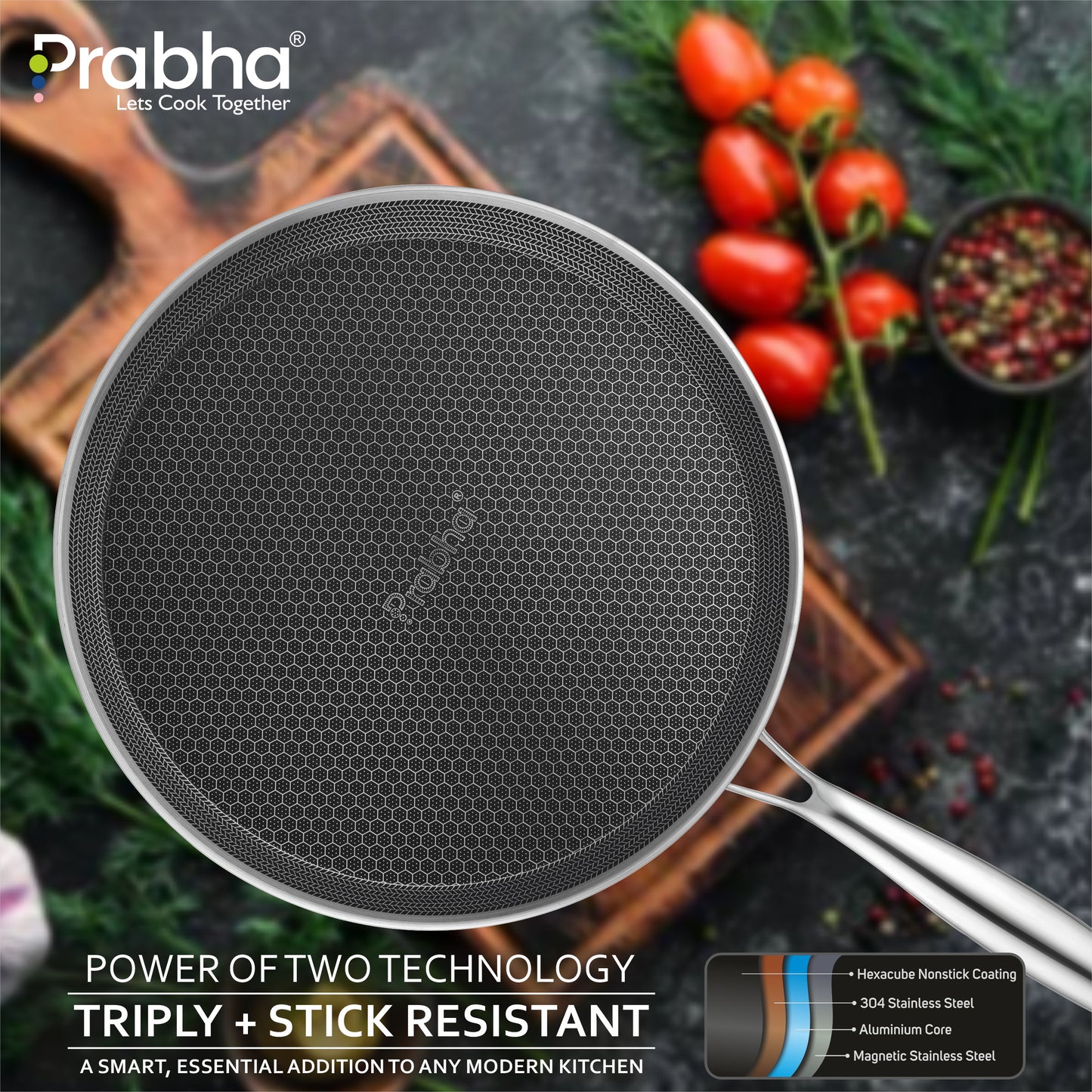 Tri-Ply Hexa Cube Stick-Resistant Dosa Tawa Induction Friendly