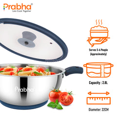 Omega Tri-Ply Extra Deep Kadhai With Glass Lid With Oil Drainer