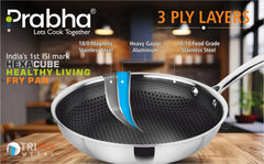 Tri-Ply Hexa Cube Stick-Resistant Frypan With Glass Lid & Oil Drainer