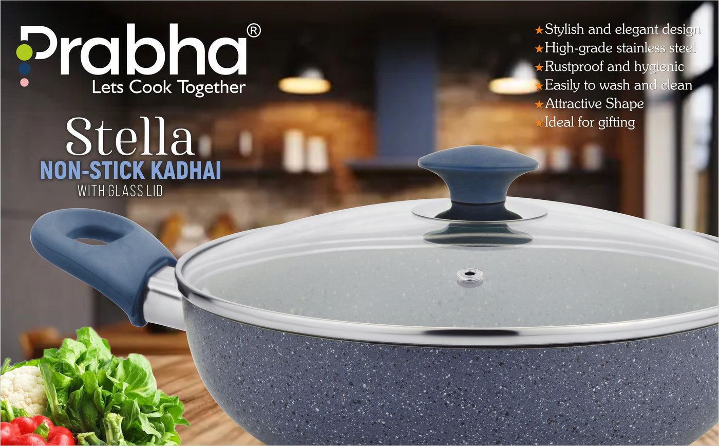 Stella Nonstick Deep Kadhai With Glass Lid