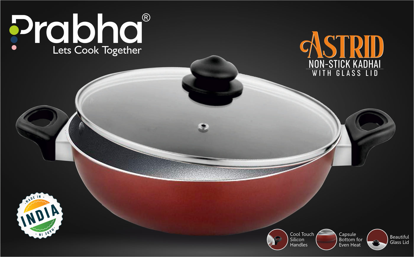 Astrid Nonstick Deep Kadhai With Glass Lid