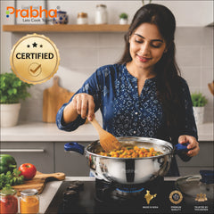Omega Tri-Ply Extra Deep Kadhai With Glass Lid With Oil Drainer