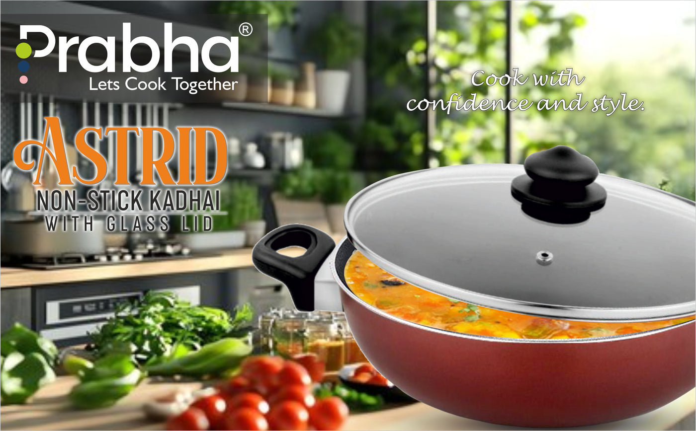 Astrid Nonstick Deep Kadhai With Glass Lid