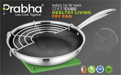 Tri-Ply Hexa Cube Stick-Resistant Frypan With Glass Lid & Oil Drainer