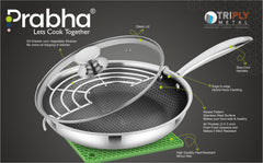 Tri-Ply Hexa Cube Stick-Resistant Frypan With Glass Lid & Oil Drainer