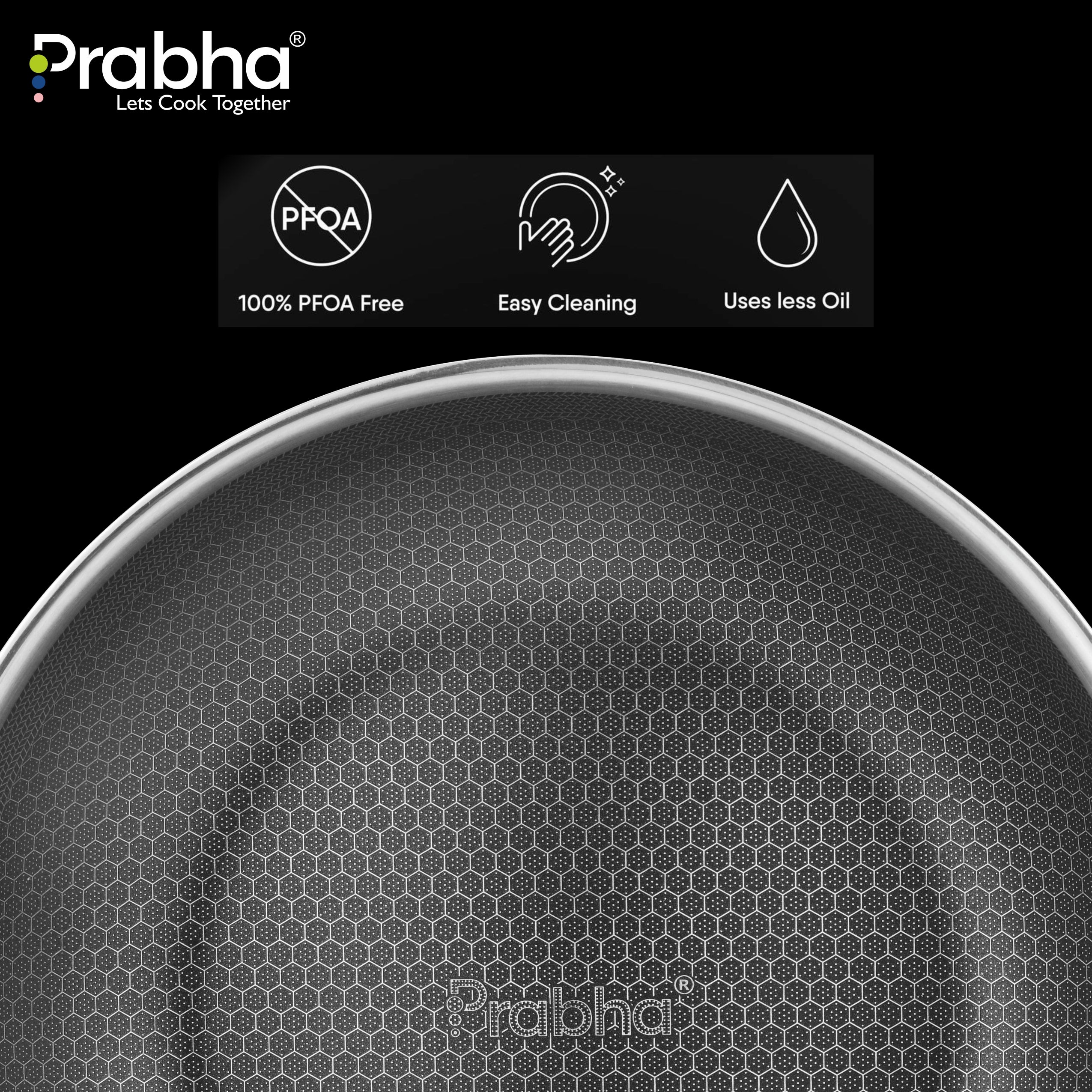 Tri-ply Hexa Cube Kadhai With Lid With Honeycomb Surface