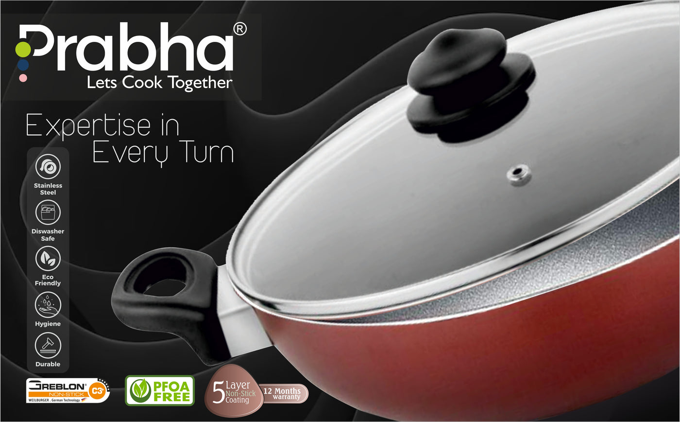 Astrid Nonstick Deep Kadhai With Glass Lid