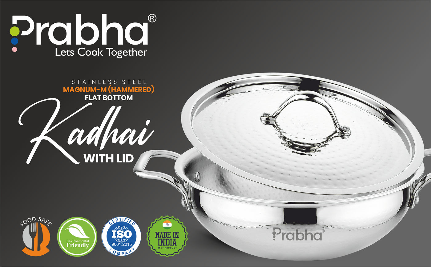 Magnum Flat Bottom Hammered Kadhai With Lid