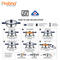 Omega Tri-Ply Extra Deep Kadhai With Glass Lid With Oil Drainer