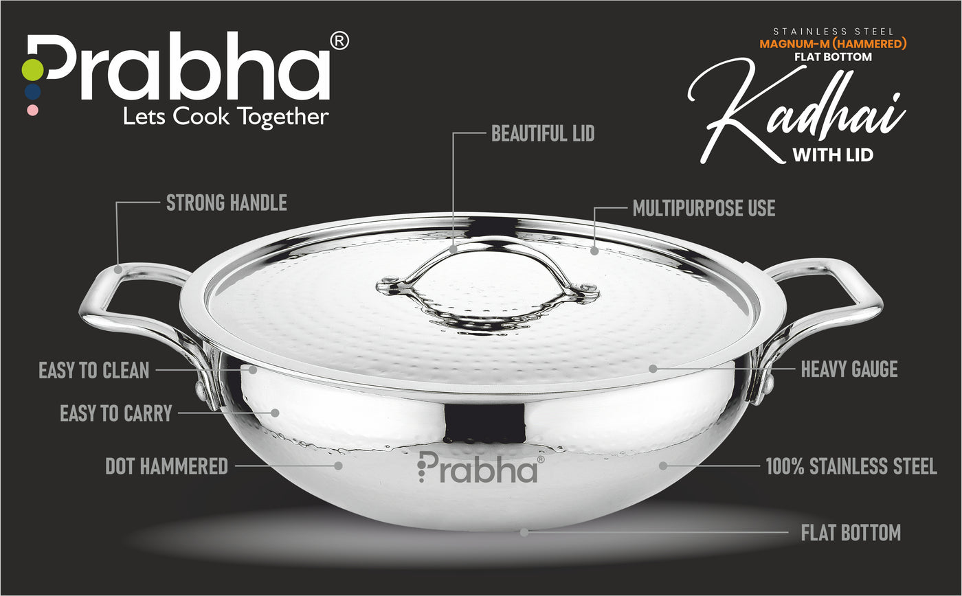 Magnum Flat Bottom Hammered Kadhai With Lid