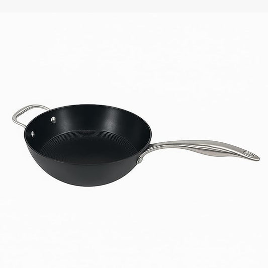 Black Eisen Cast Iron  Wok With Steel Handel