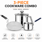 Elara Luxe Tri-Ply Cookware Combo - Roti Tawa, Mini Coffee Warmer & I.B Milkpot