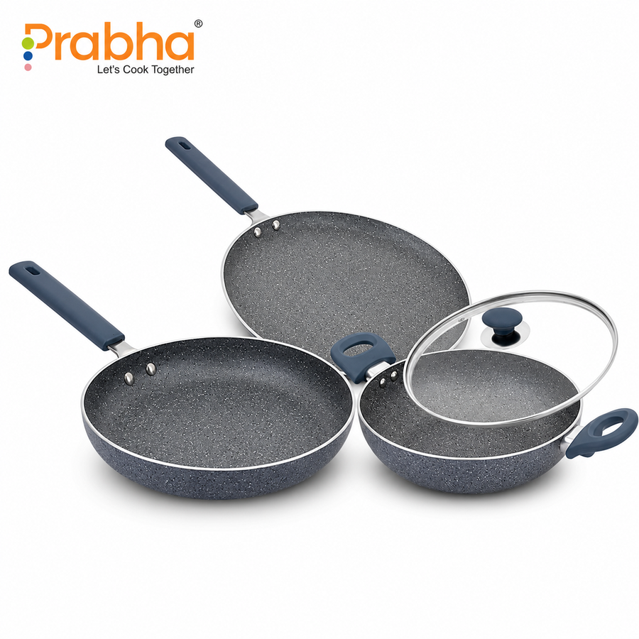 Stella Nonstick 4Pcs Set (Kadhai 24Cm With Lid, Frypan 24Cm, Dosa Tawa 28Cm)