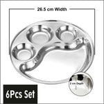 Load image into Gallery viewer, Prabha Stainless Steel Round Lunch Dinner Plate, Bhojan Thali with Round Extra Deep Compartments, Silver Color, 5 in 1 Compartment Plate, for Home, Restaurants, Canteen, Hotels, and Bhandara Also
