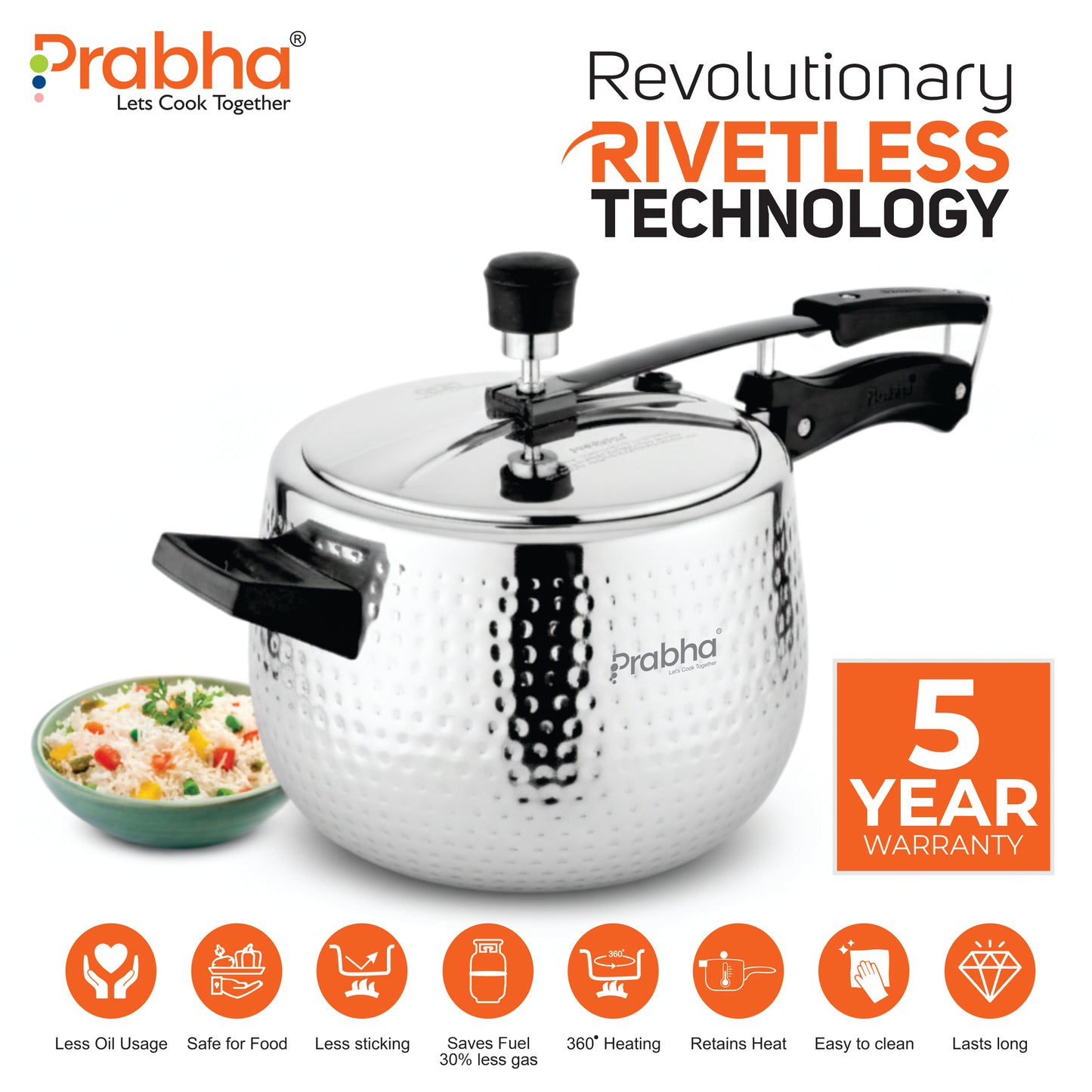 Prochef Curve Triply Pressure Cooker Hammered