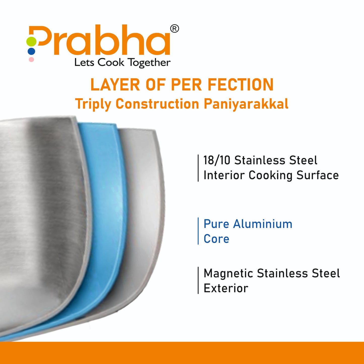 Amber Tri-ply Stainless Steel Stick-Resistant Paniyarakal With 14 Pits (26cm Diameter)-Induction Bottom