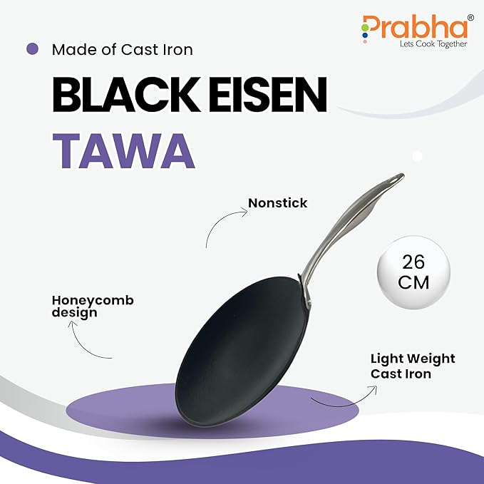 Black Eisen Cast Iron Roti Tawa With Steel Handel