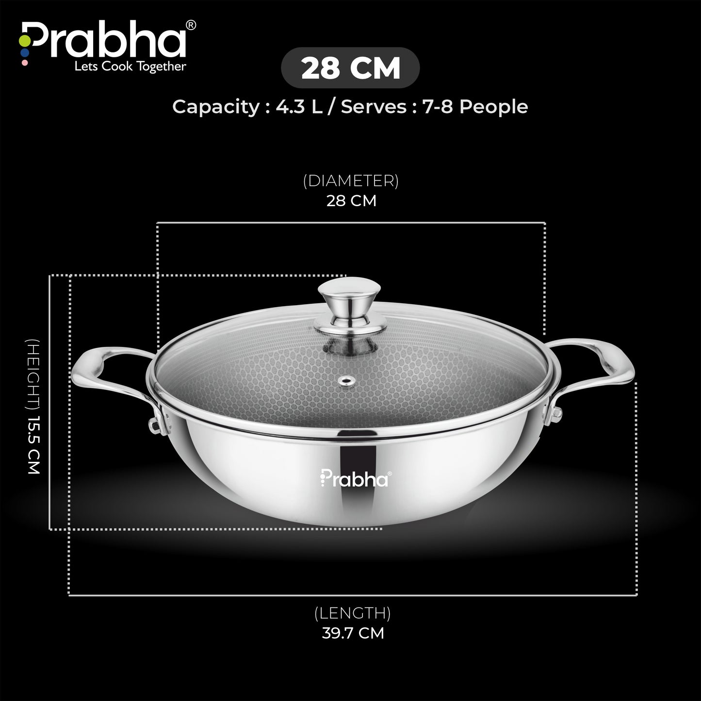 Tri-ply Hexa Cube Kadhai With Lid With Honeycomb Surface