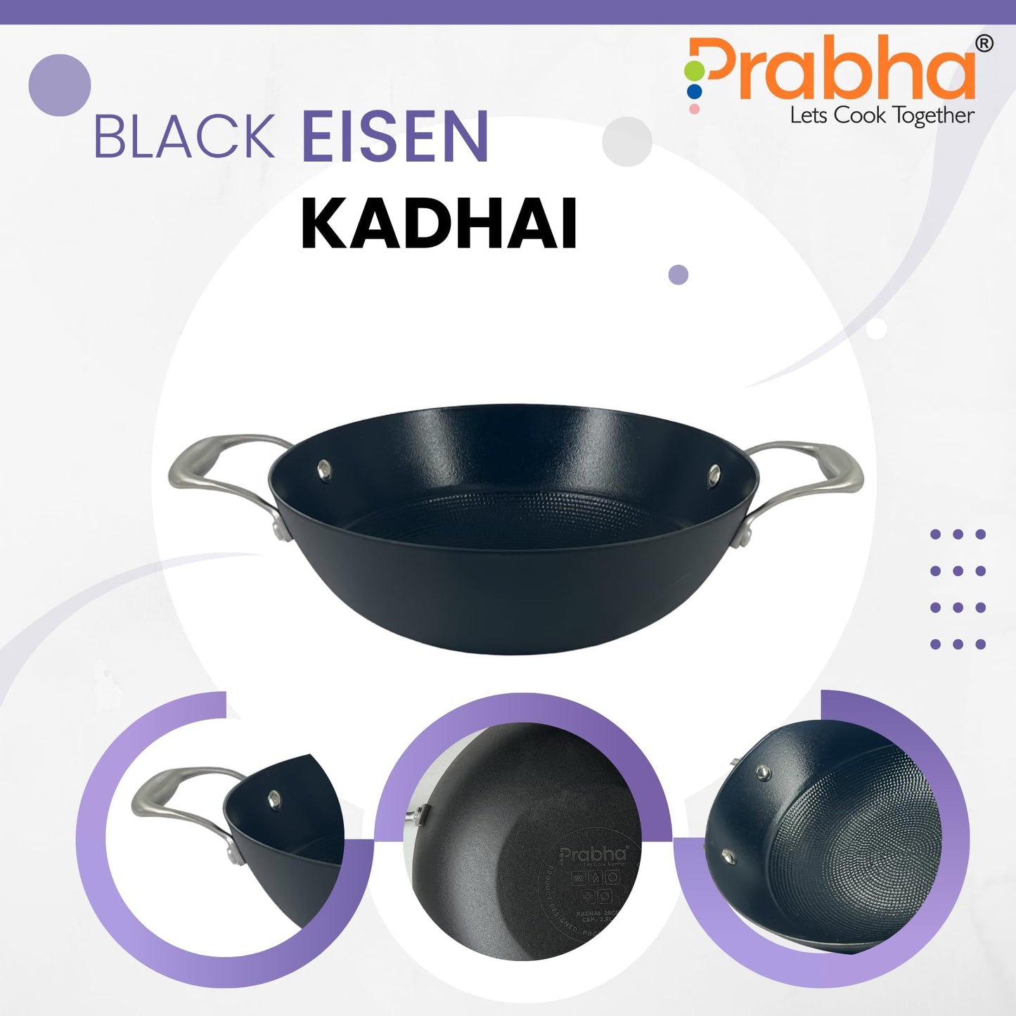 Black Eisen Cast Iron Kadhai With Steel Handel