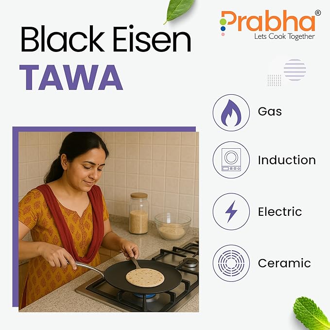 Black Eisen Cast Iron Roti Tawa With Steel Handel