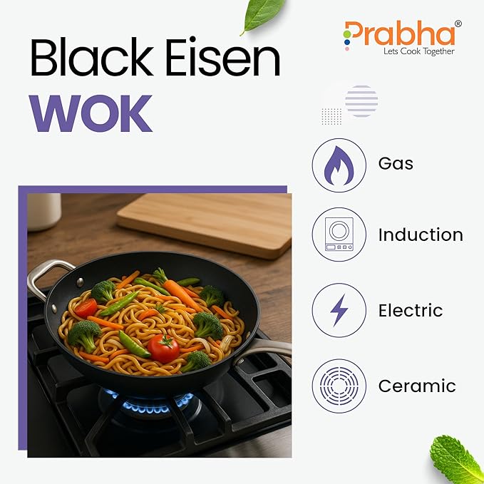 Black Eisen Cast Iron  Wok With Steel Handel