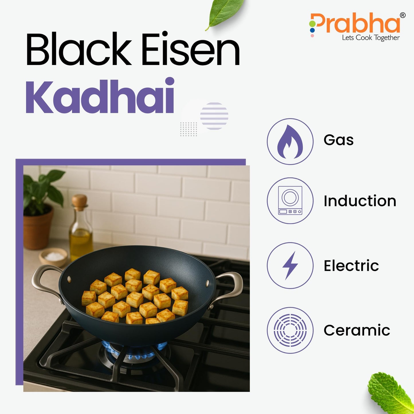 Black Eisen Cast Iron Kadhai With Steel Handel