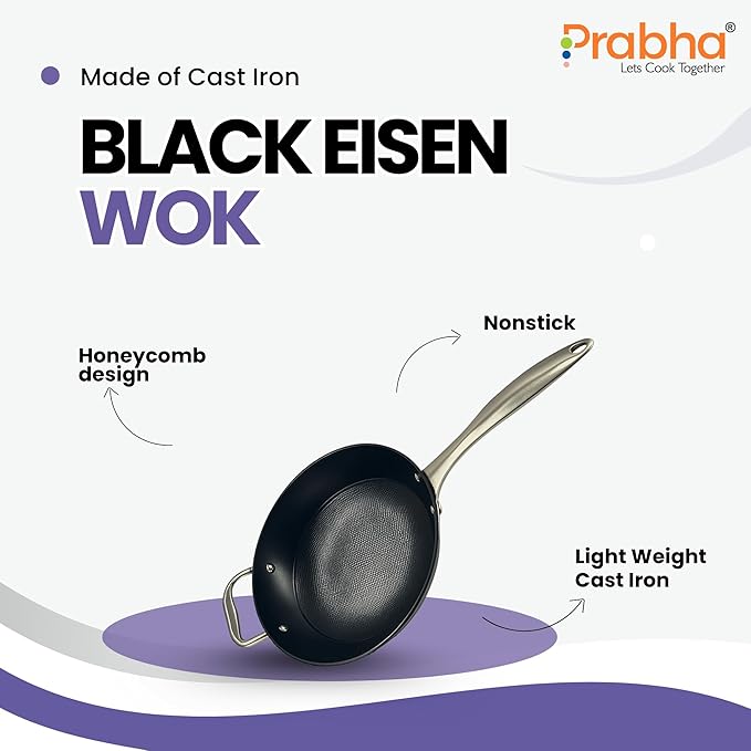 Black Eisen Cast Iron  Wok With Steel Handel