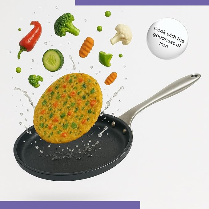 Black Eisen Cast Iron Dosa Tawa With Steel Handel