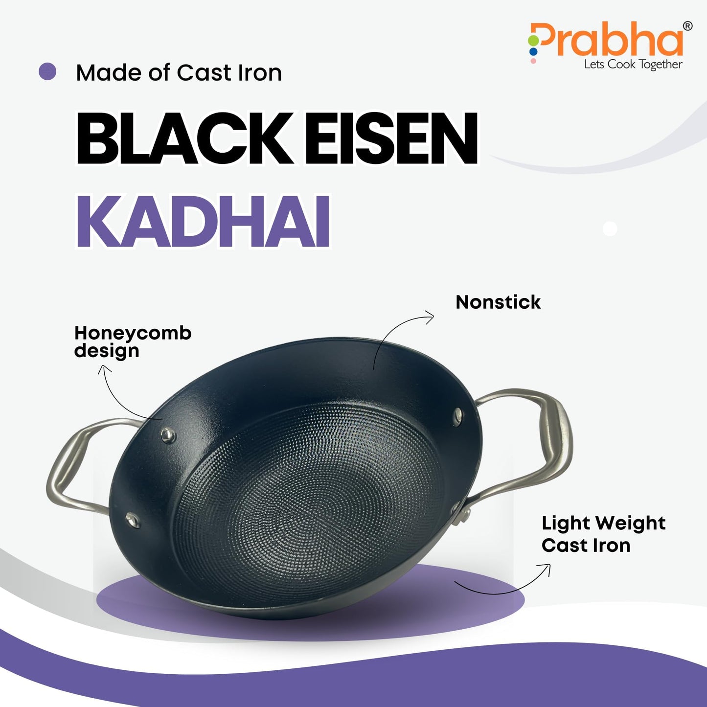 Black Eisen Cast Iron Kadhai With Steel Handel