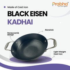 Black Eisen Cast Iron Kadhai With Steel Handel